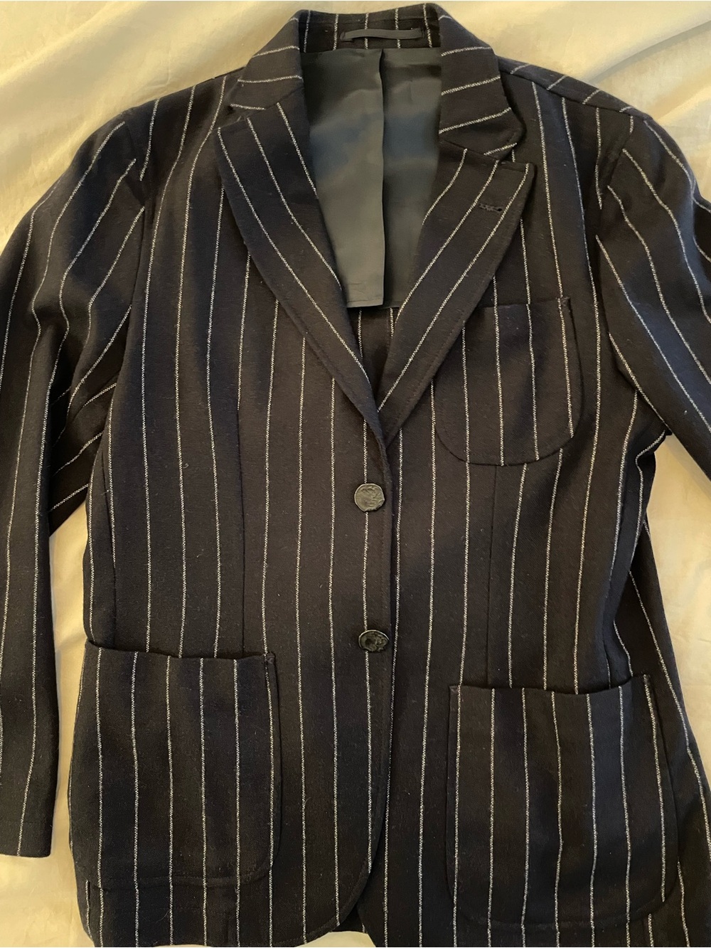 Holland Esquire Yorkshire Tweed Jacket mens 40. chalk stripe w/bespoke buttons